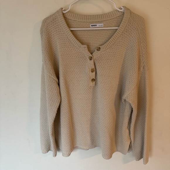 Sonoma ivory knit quarter button pullover oversized sweater size large - Picture 9 of 10